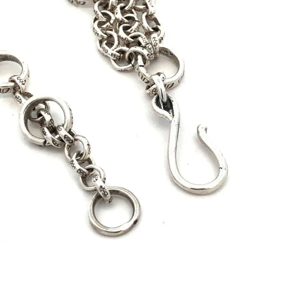 925 Sterling Silver Textured Floral Multi Strand Layered Chain Bracelet - Picture 7 of 8
